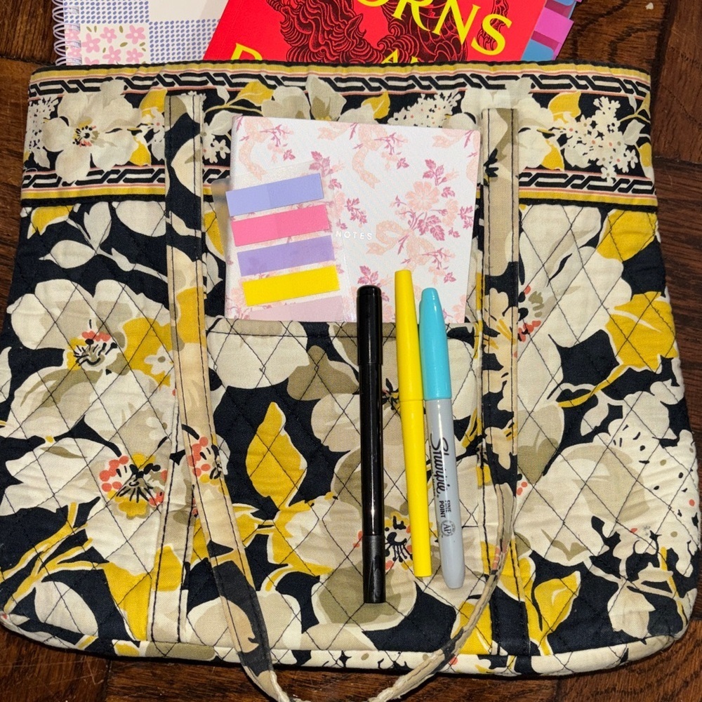 Vera Bradley Yellow and Black Floral Shoulder Bag - Picture 2 of 11
